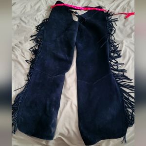 Black fringe suede western chaps for riding